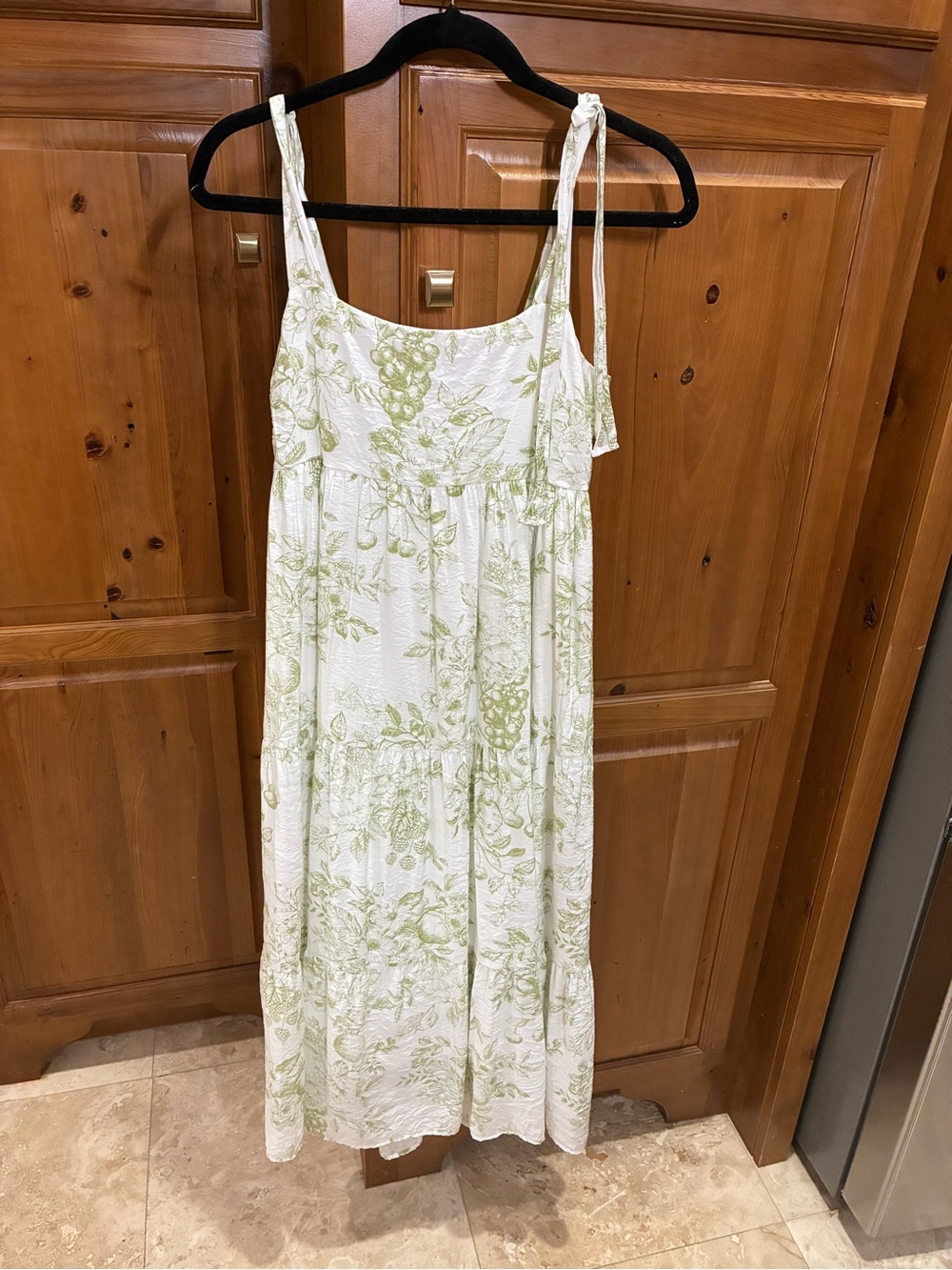 Women's Maxi Dress in White with Light Green Floral Print